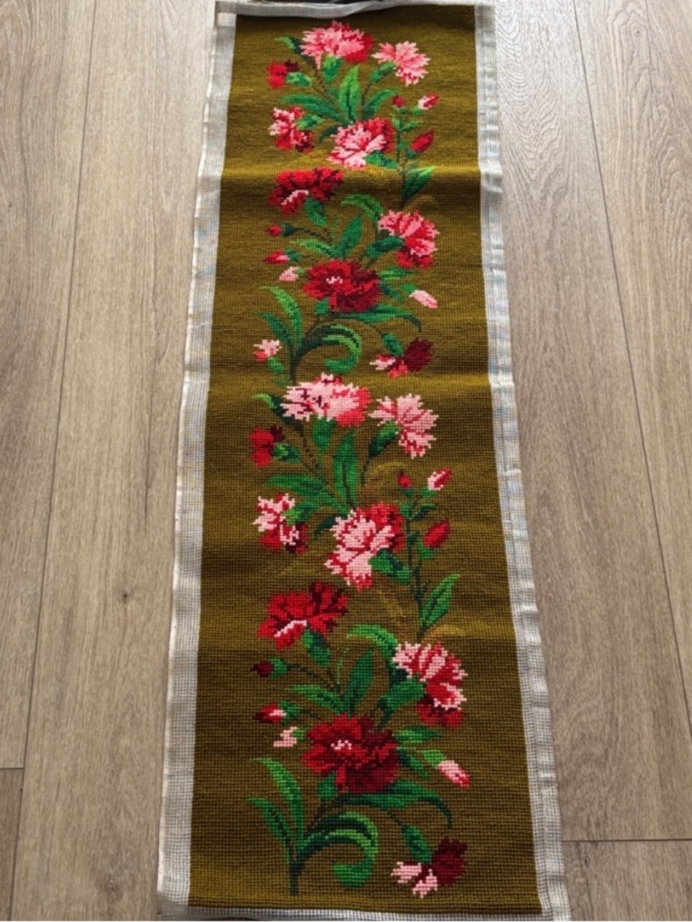 large Vintage Floral Needlepoint